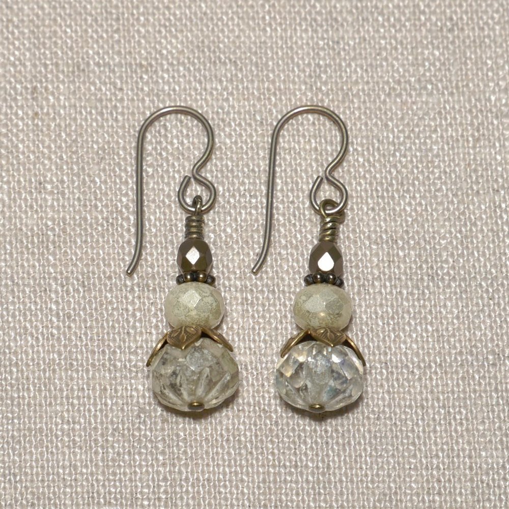 Hand Crafted Handmade Earrings Cream Czech Glass Victorian Inspired Earr…